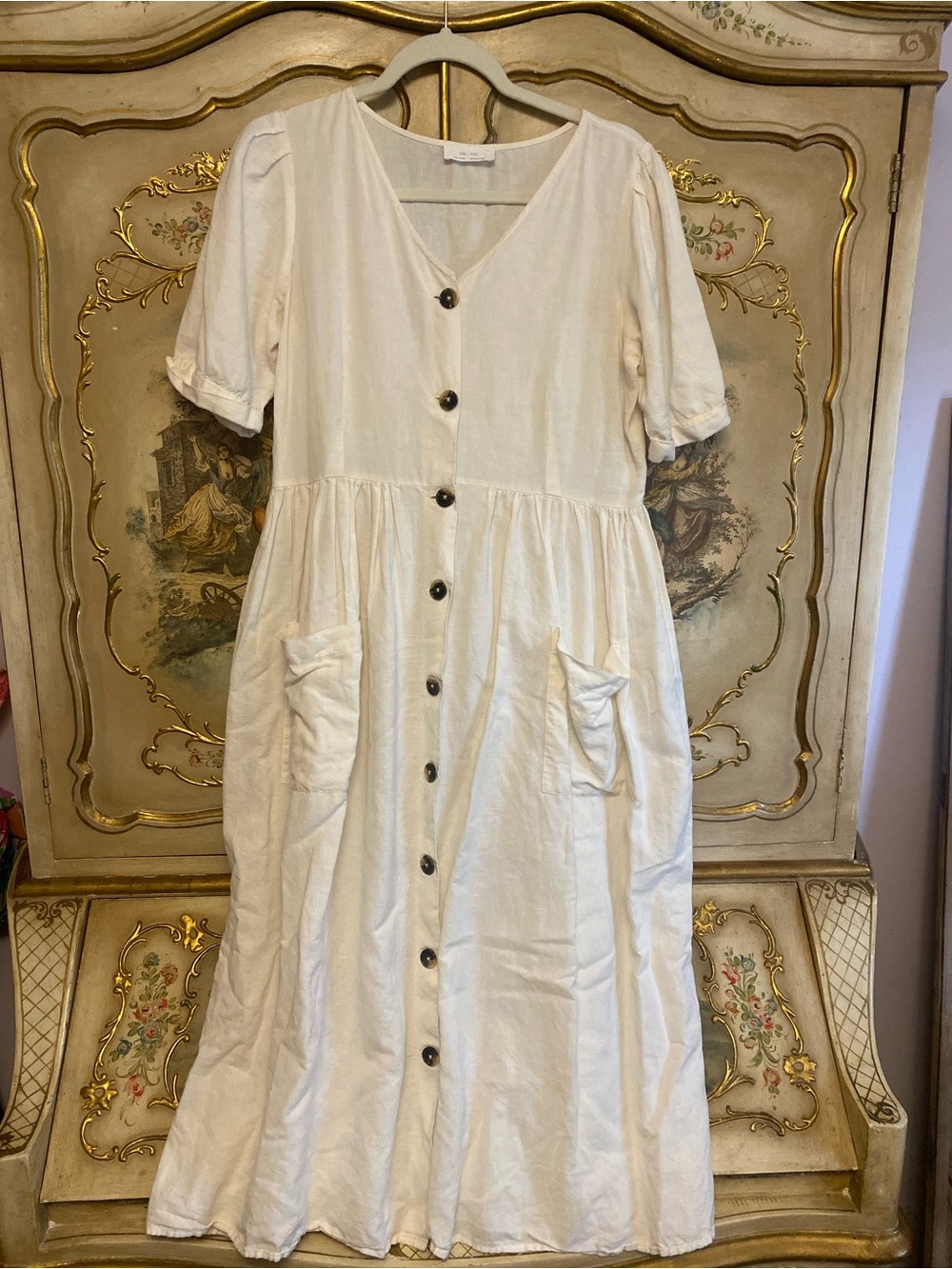 OAK + FORT Cream Button-Front Maxi Dress